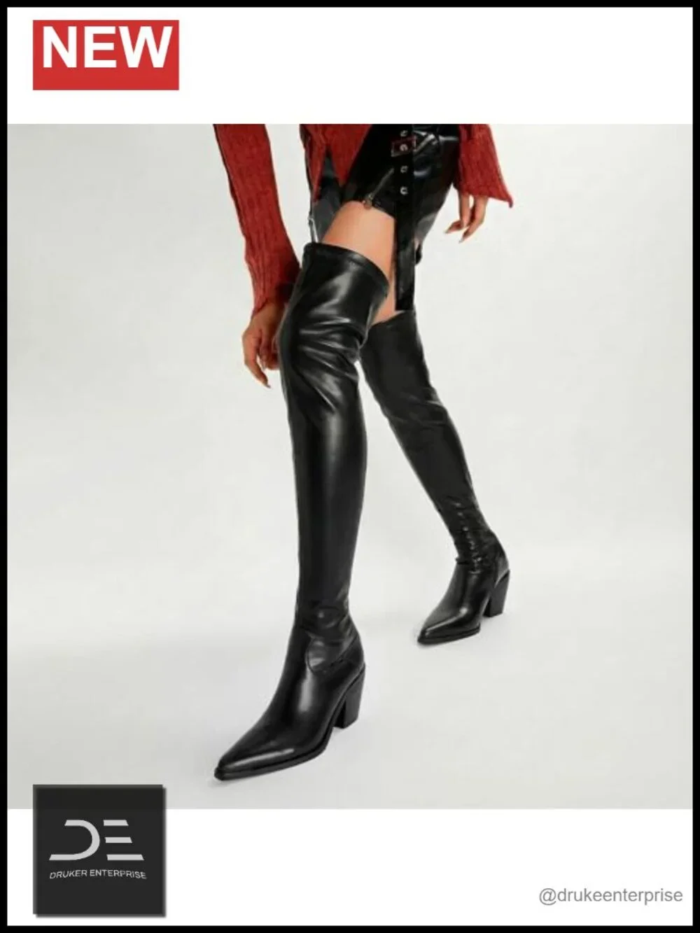 Women's Over the Knee Boots PU Leather Block Heel Pointed Toe Thigh High